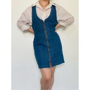 Ashley Brooke | Vintage 90s Deep V-Neck Zip-Up Denim Mini Dress